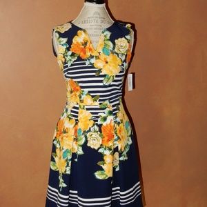Flowered A-line Dress with Pockets